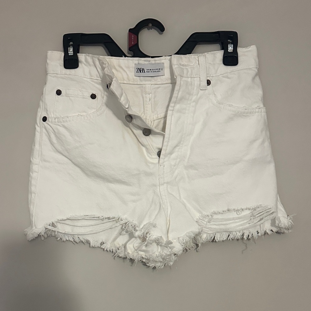 Zara White Distressed Jean Shorts